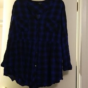 Torrid Blue and Black checked Tunic Top